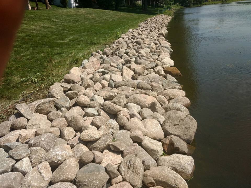 River rock drainage swale